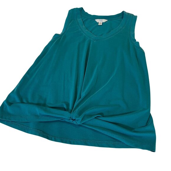 Time And Tru Womens Knot Front Tank Top S Teal Polyester Blend Sleeveless - Picture 1 of 8